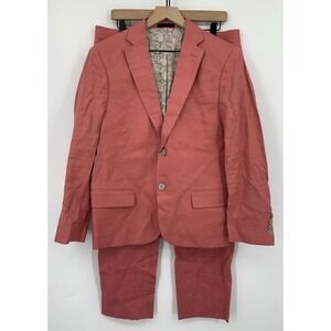 Ralph Lauren Suit Men 36S Orange Pink 100% Linen Jacket Pants 34x29 Lightweight